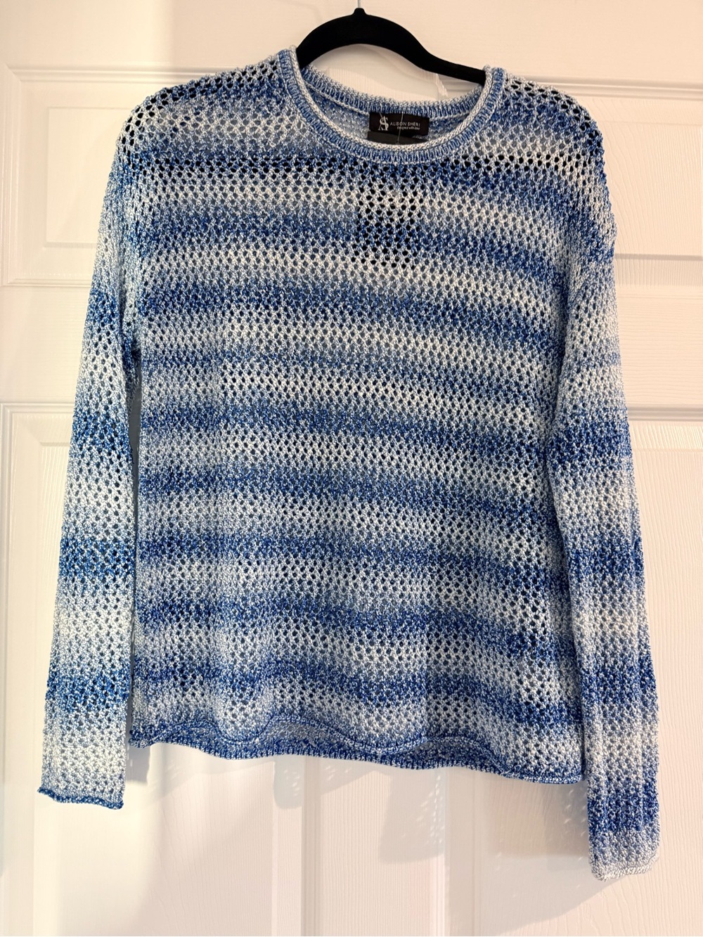 Alison Sheri: Lightweight Blue Striped Open-Knit Women’s Sweater